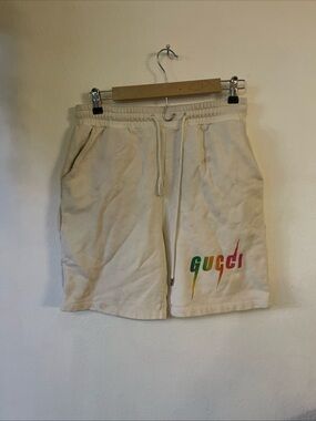 Gucci Cream Cotton Drawstring Shorts with Multicolor Logo size m